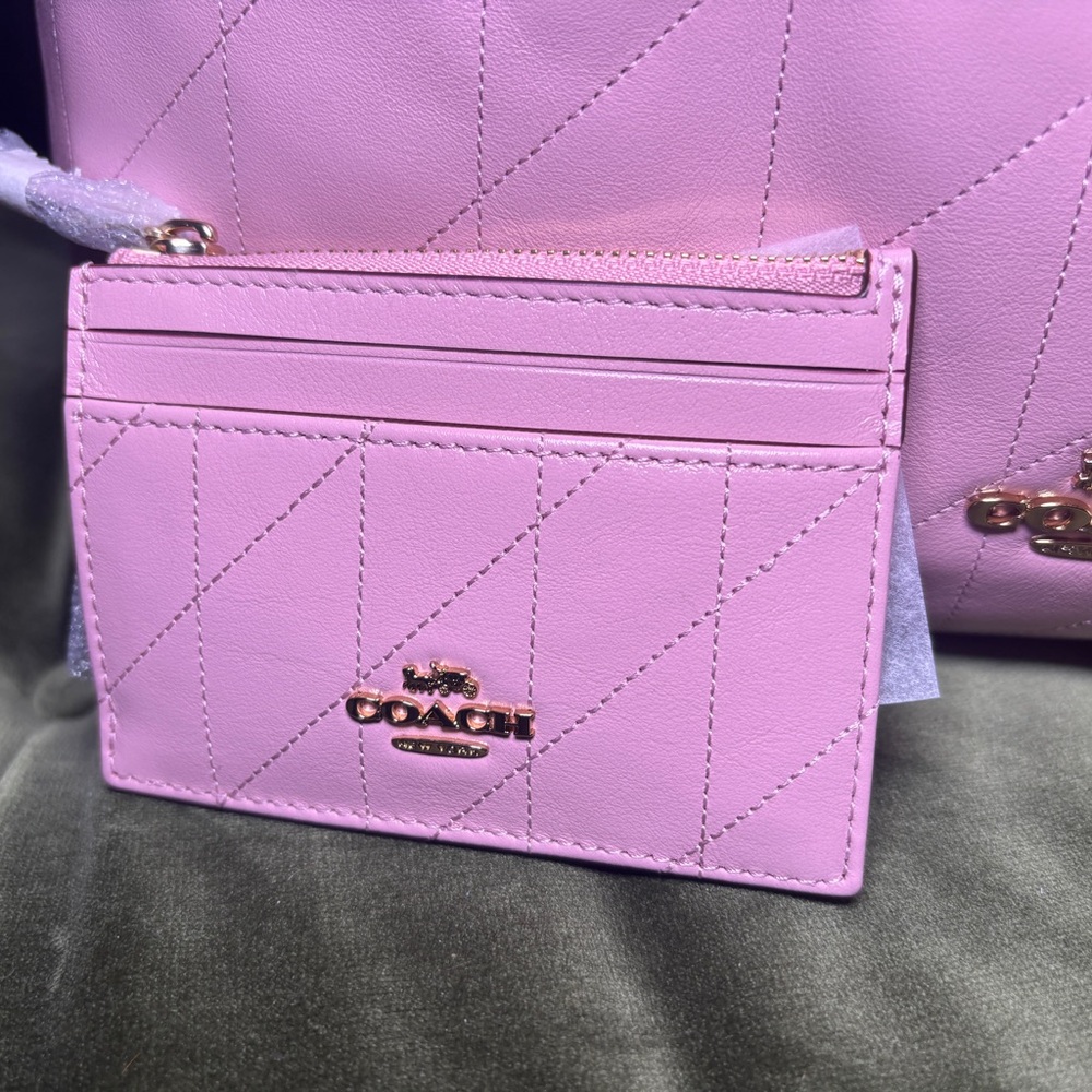 NWT Coach Mini Skinny Id Case With Quilting In Pink